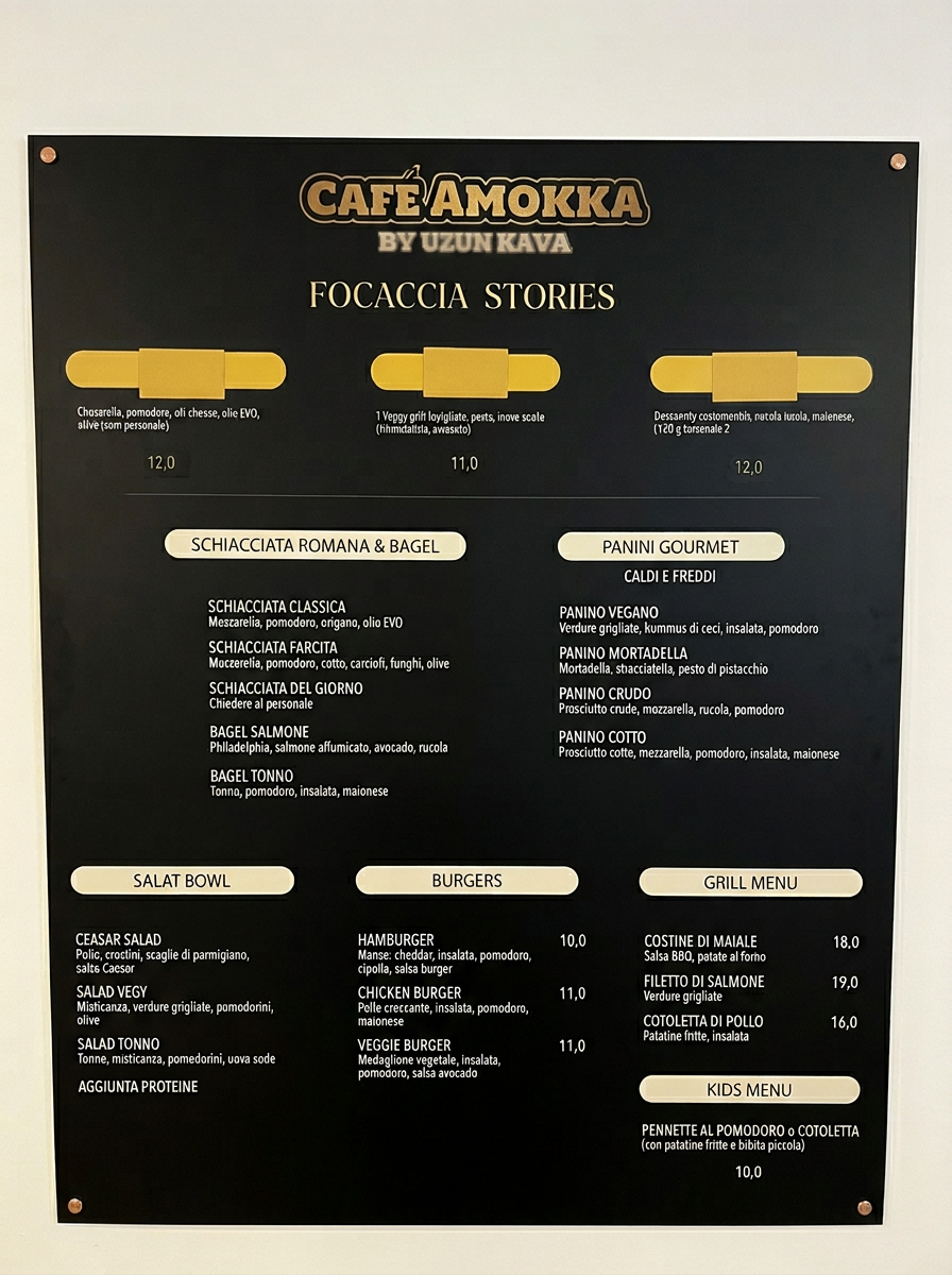 Cafe Amokkas Focaccia Stories menukort
